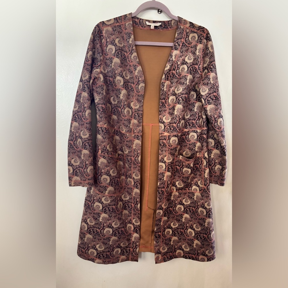 Antropologie Solitaire Floral Faux Suede Open Front Jacket Medium Fall Festival